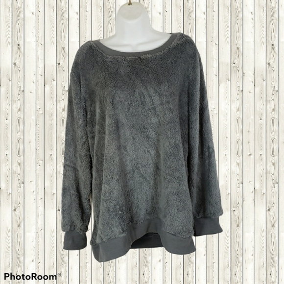 Gray sherpa long sleeve fleece Sweatshirt xlarge - Picture 2 of 6